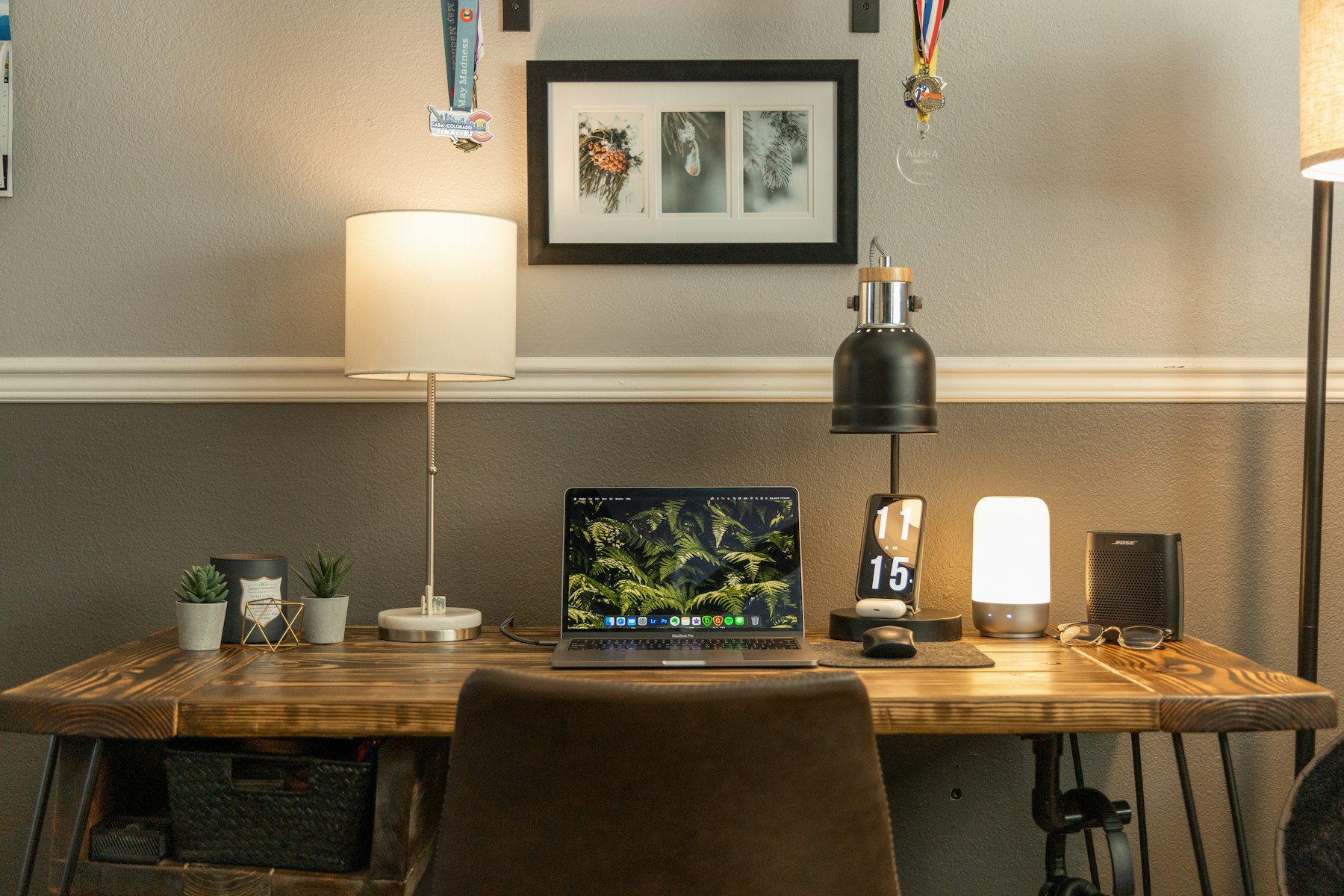 Laptop desk setup in a tidy workspace